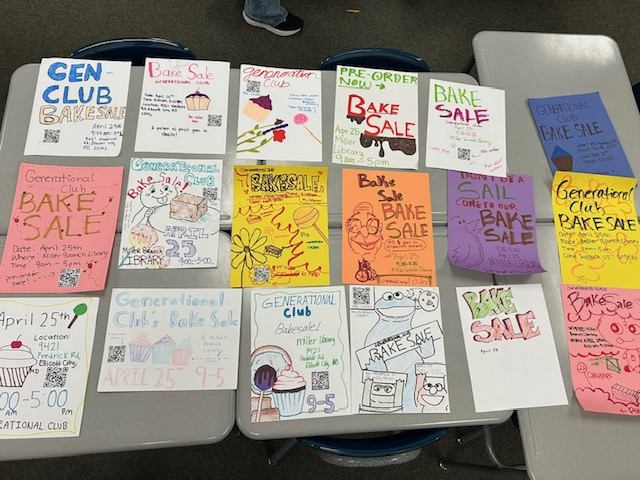 Hand-drawn flyers advertising a Generational Club bake sale