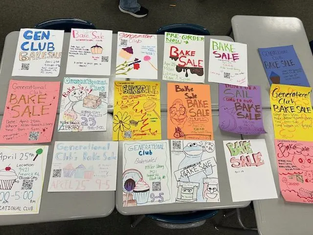 Hand-drawn flyers advertising a Generational Club bake sale